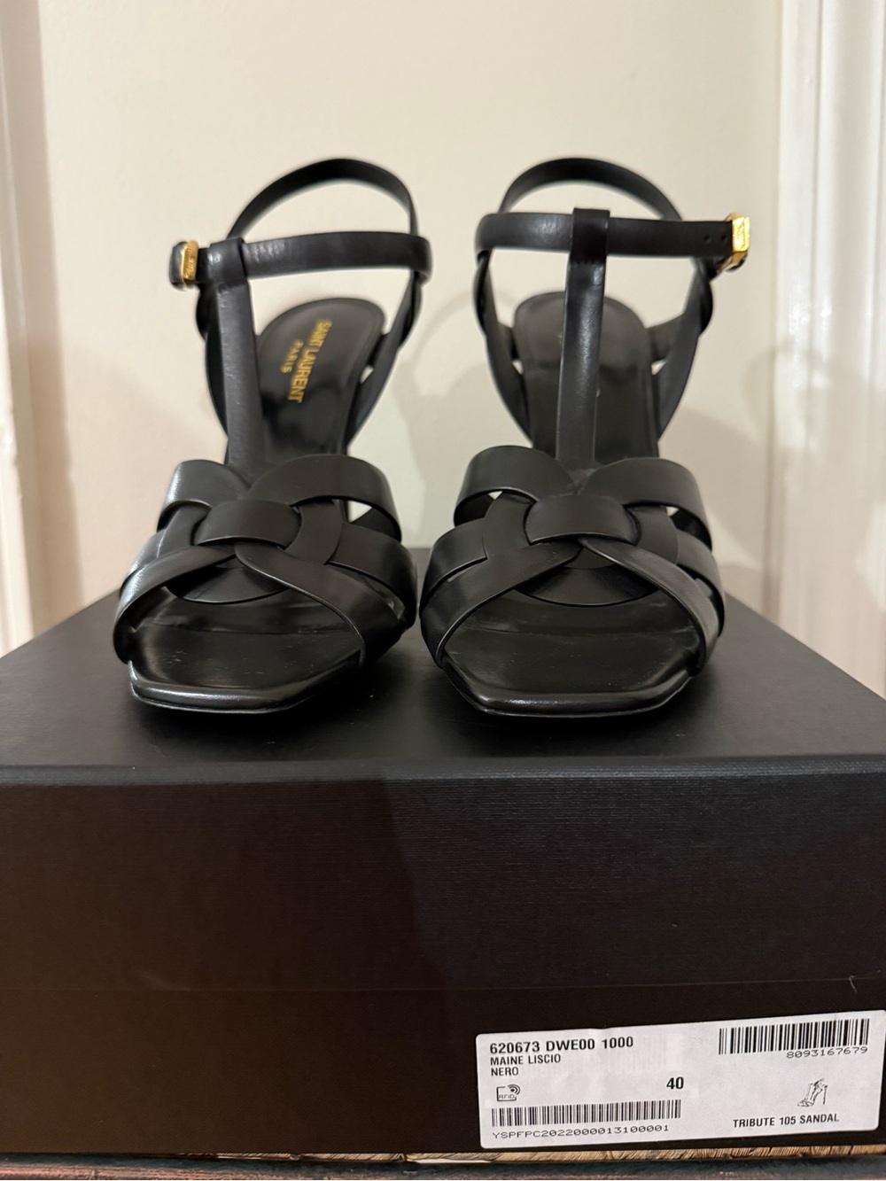 New Saint Laurent Tribute 105 Black T-strap High Heel Sandals -Size 40 - Picture 2 of 5